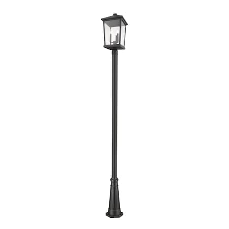 Z-Lite Beacon 3 Light Outdoor Post Mounted Fixture, Black & Clear Beveled 568PHXLR-519P-BK